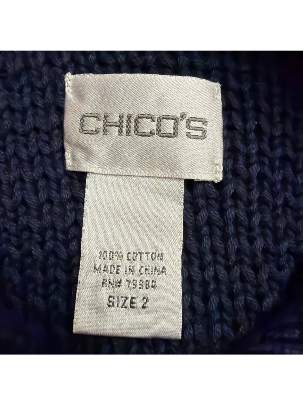 Chicos Womens Navy Cotton Button-Front Knit Cardigan Sweater Size 2 - Picture 7 of 9